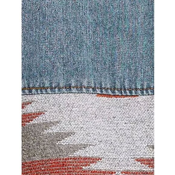 Denim Southwest Western Mixed Media Shacket Flap Pockets Raw Hem Size XL - Picture 7 of 11